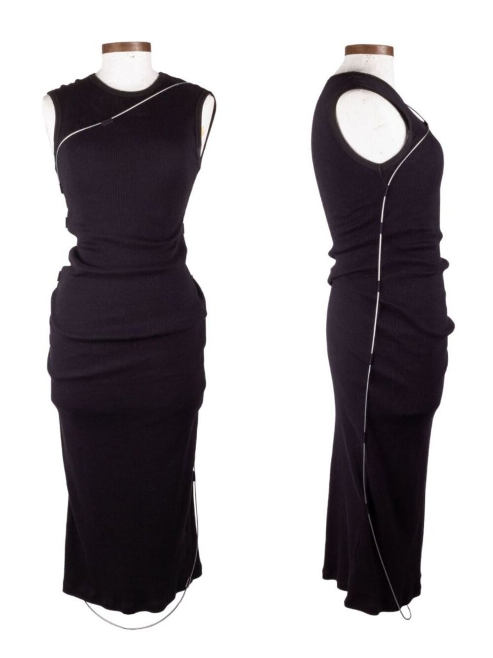 1017 ALYX 9SM Black Cotton Bodycon Maxi Dress with Metal Cable Detail Sz XS SS18